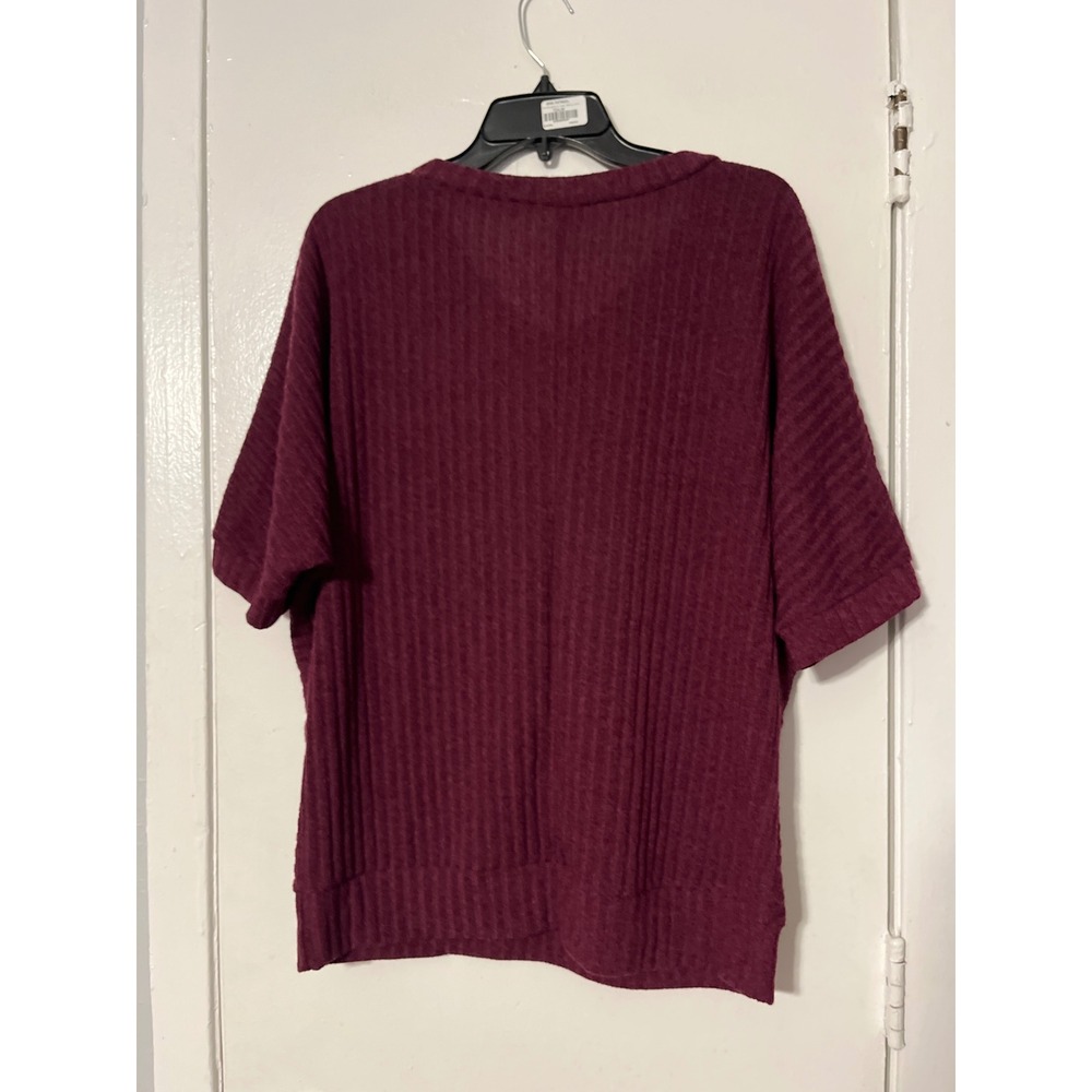 Parallel Skies Womens Burgundy Ribbed V-Neck Button Shoulder Knit Top XL - Picture 5 of 6